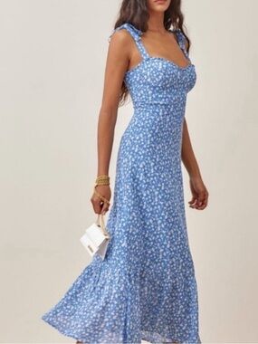 Reformation Nikita Blue Floral Midi Dress